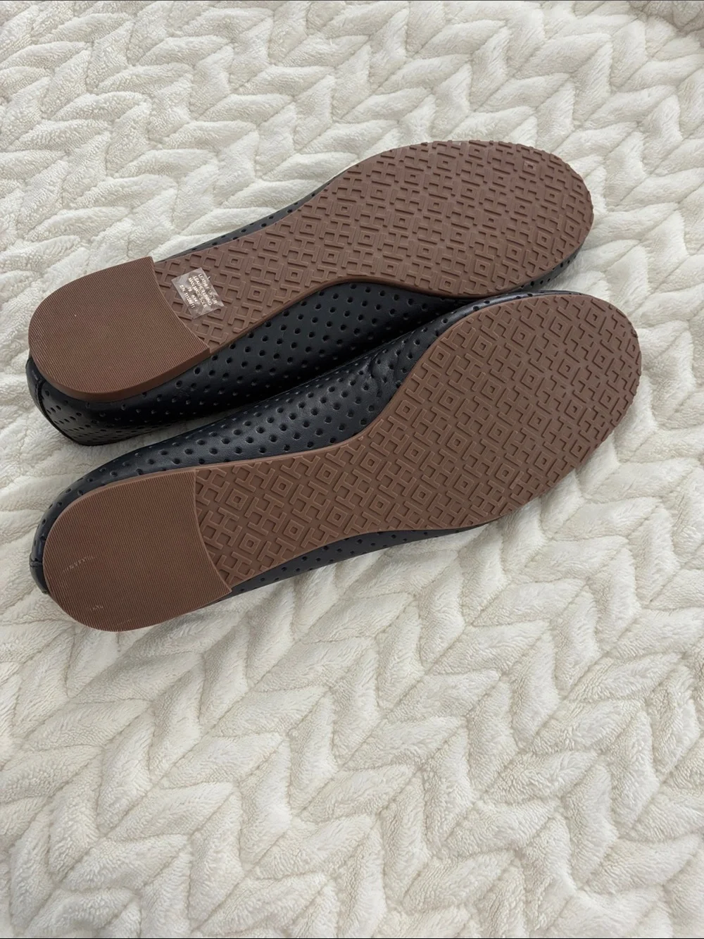 Tory Burch Black Perforated Logo Ballet Flats with Gold Emblem
